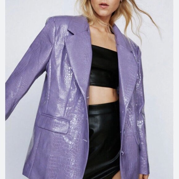 Nasty Gal Jackets & Blazers - NWT Nasty Gal Lavender Y2K Retro Faux Crocodile Blazer Jacket Womens Size 10